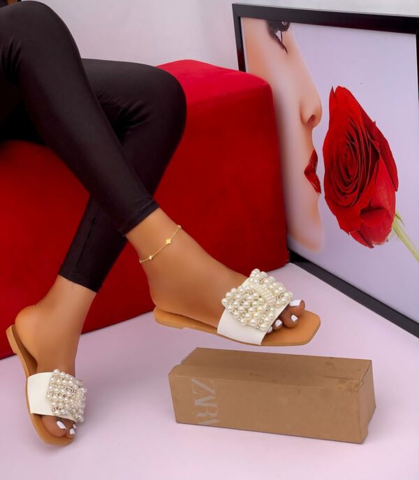 pearl embellished slip-on sandals