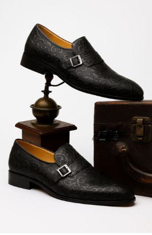men’s formal embossed metal buckle shoes