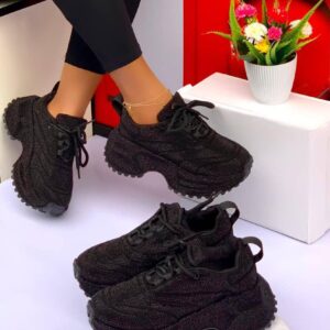 women's black chunky platform sneakers