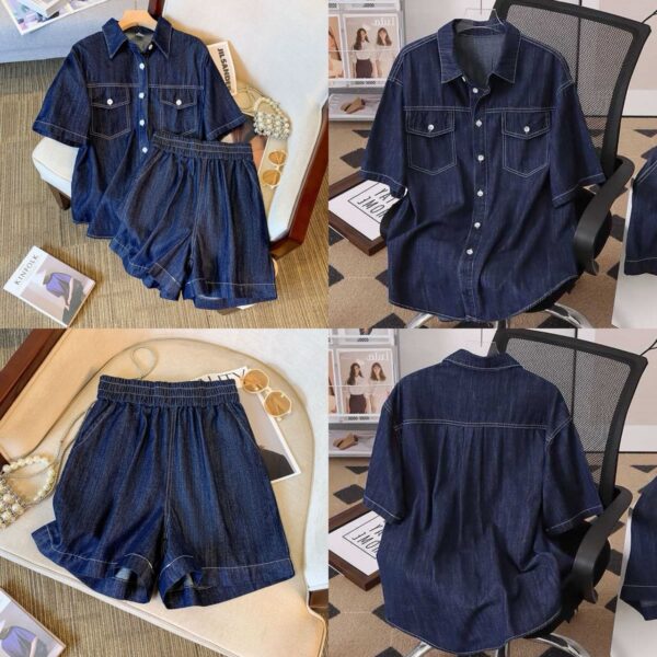 women denim shirt and shorts set