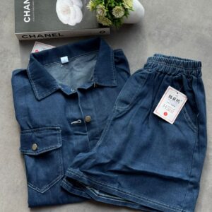 women denim shirt and shorts set