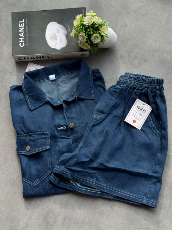 women denim shirt and shorts set