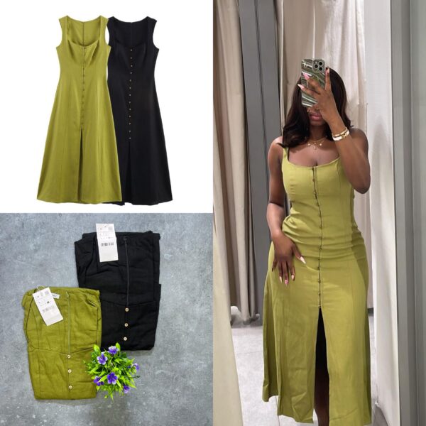 a-line sleeveless button front maxi dress