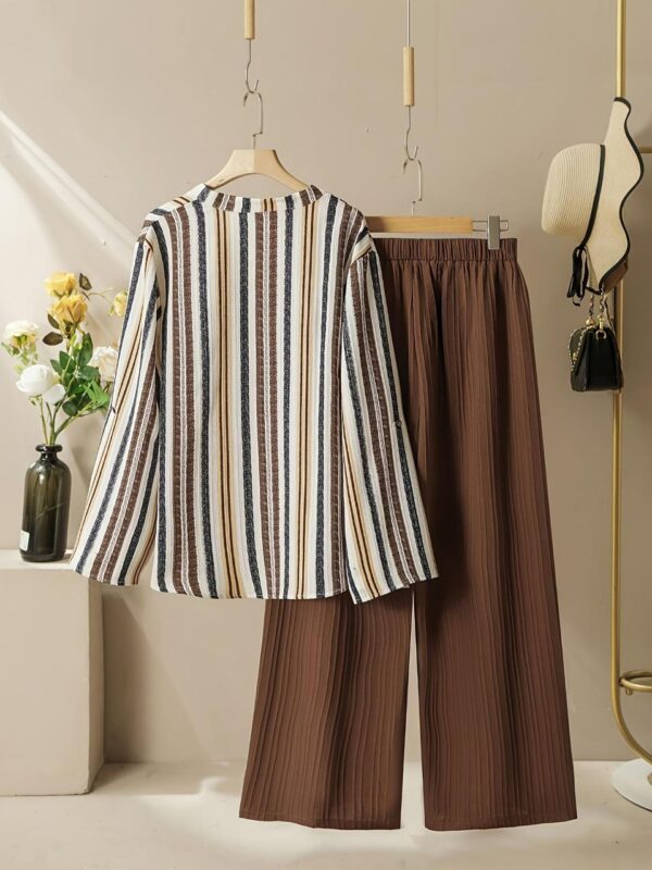 colorful stripe print shirt and wide leg pants