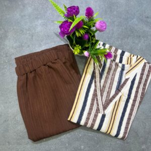 colorful stripe print shirt and wide leg pants