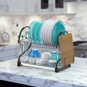 Stainless Steel Dish Rack With Cup And Cutlery Holder