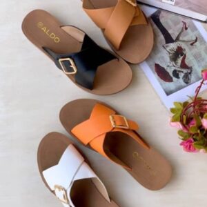 Ladies Cross-strap Flat Slides