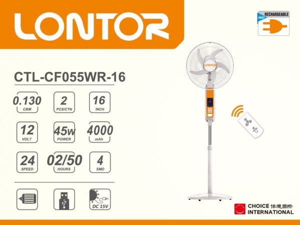 lontor rechargeable fan ctl-cf055wr-16