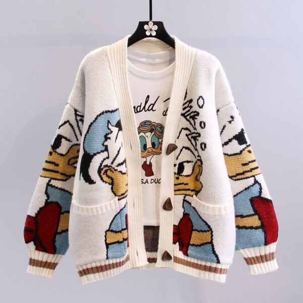 Women Cartoon Character Knit Cardigan women cartoon character knit cardigan