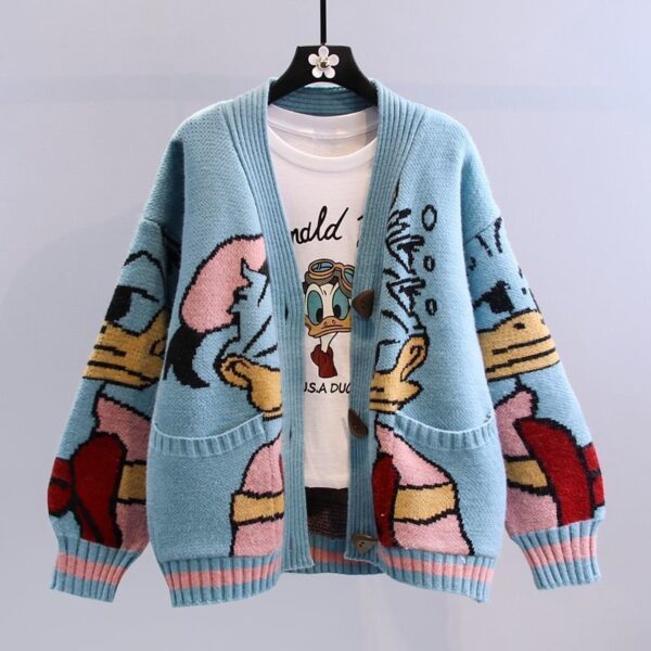 Women Cartoon Character Knit Cardigan women cartoon character knit cardigan
