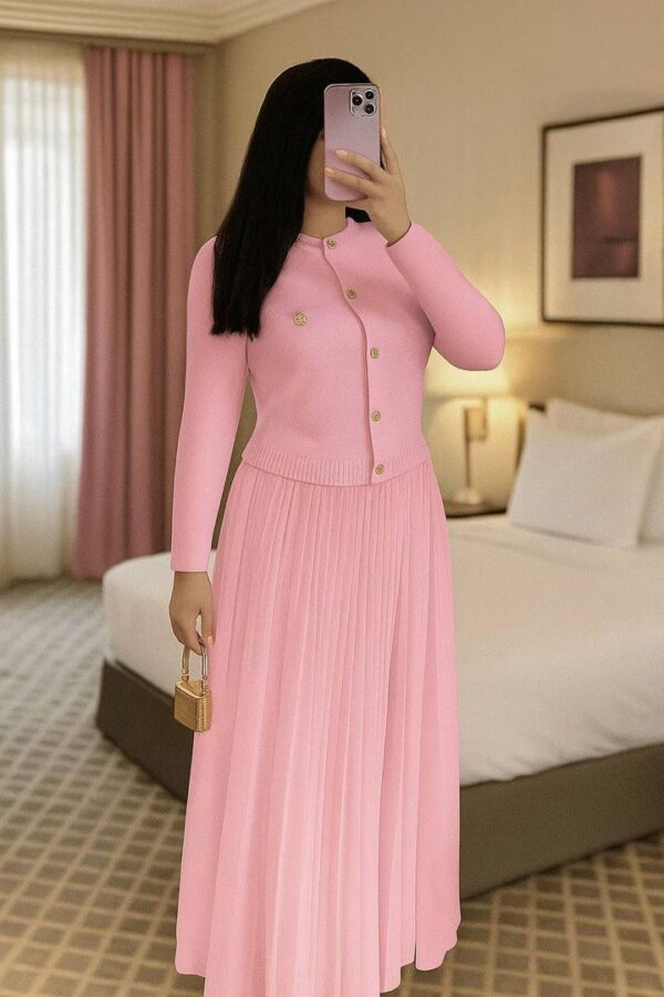women's long sleeve sweater and pleated skirt set