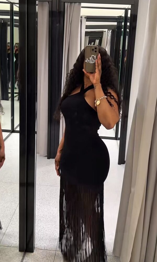 women stretch long fringe dress