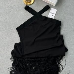 women stretch long fringe dress