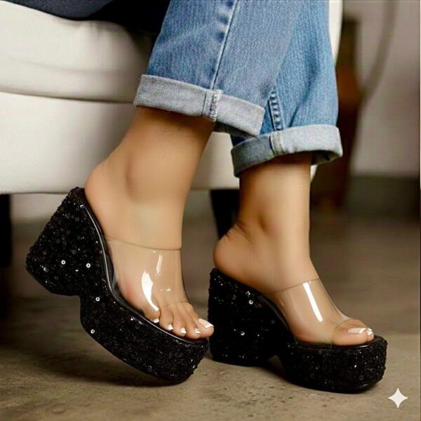 Ladies Sequin PVC Platform Wedge Slippers ladies sequin pvc platform wedge slippers