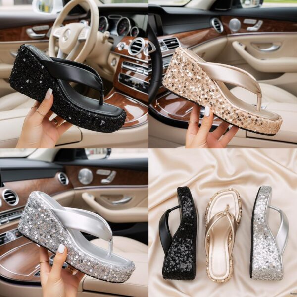Women Sequin Wedge Slippers women sequin wedge slippers
