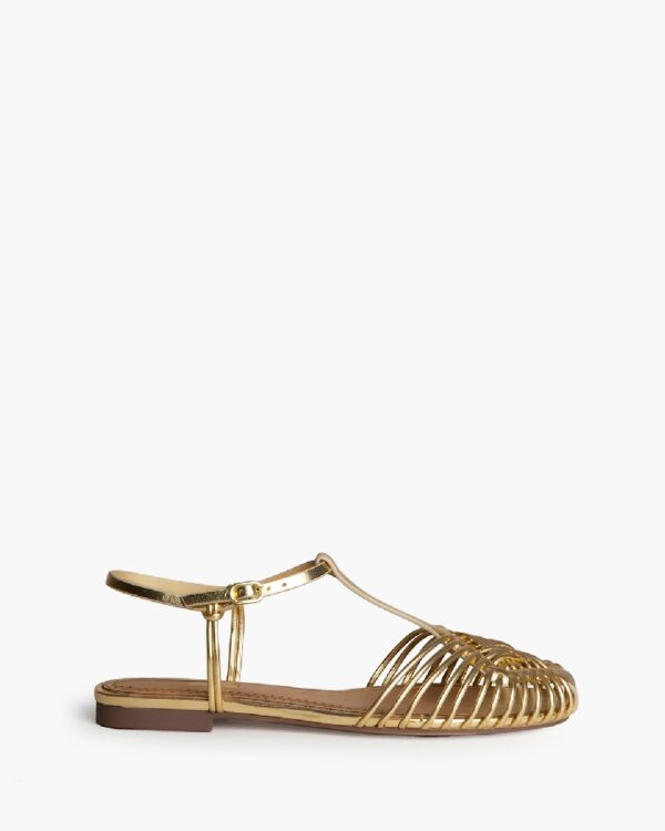 gold flat woven sandal 2