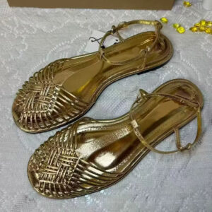 gold flat woven sandal 3