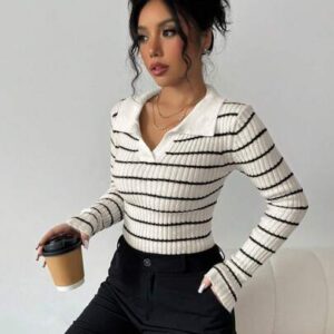 Stripped Long Sleeve Polo Top 3