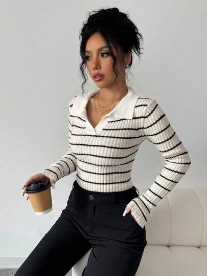 Stripped Long Sleeve Polo Top 3 stripped long sleeve polo top 3