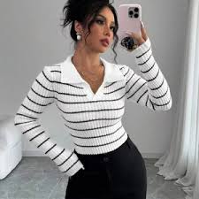 Stripped Long Sleeve Polo Top stripped long sleeve polo top