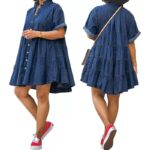 Women Plus-Size Casual Denim Short Dress