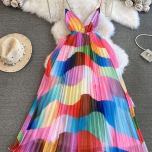 Marketplace & Online Shopping 137 women backless multicolored chiffon dress