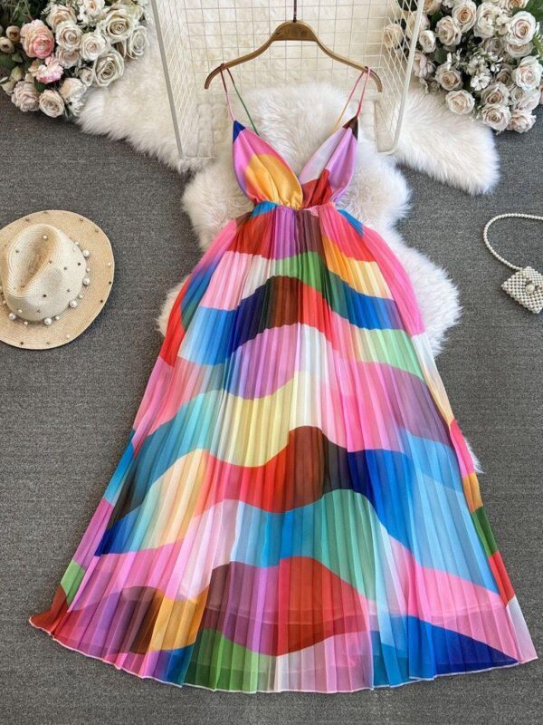 women backless multicolored chiffon dress