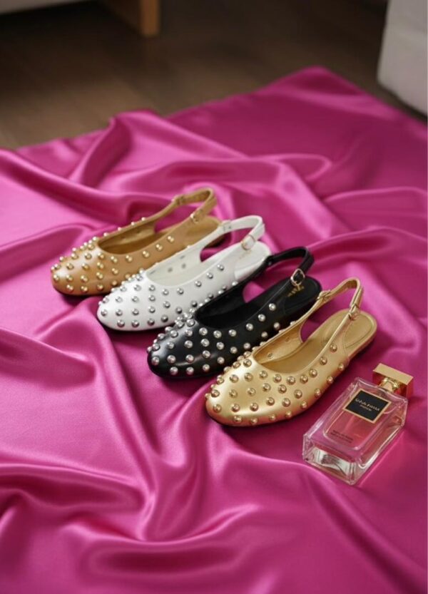 ladies studded sling-back flat shoes