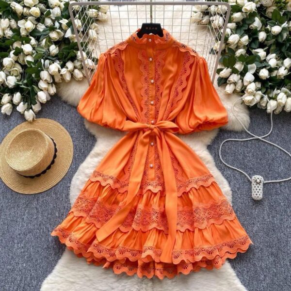 women lantern sleeve lacy short dresses