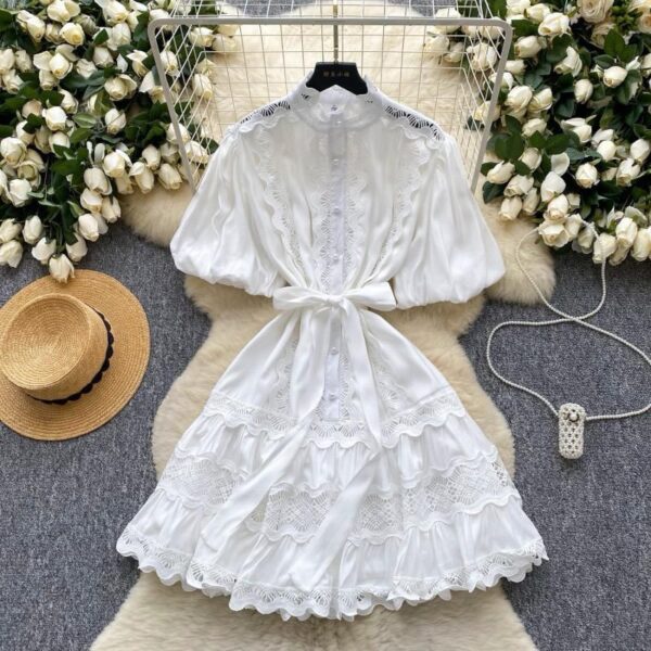 women lantern sleeve lacy short dresses