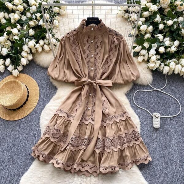 women lantern sleeve lacy short dresses
