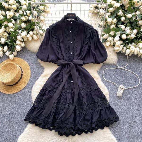 women lantern sleeve lacy short dresses