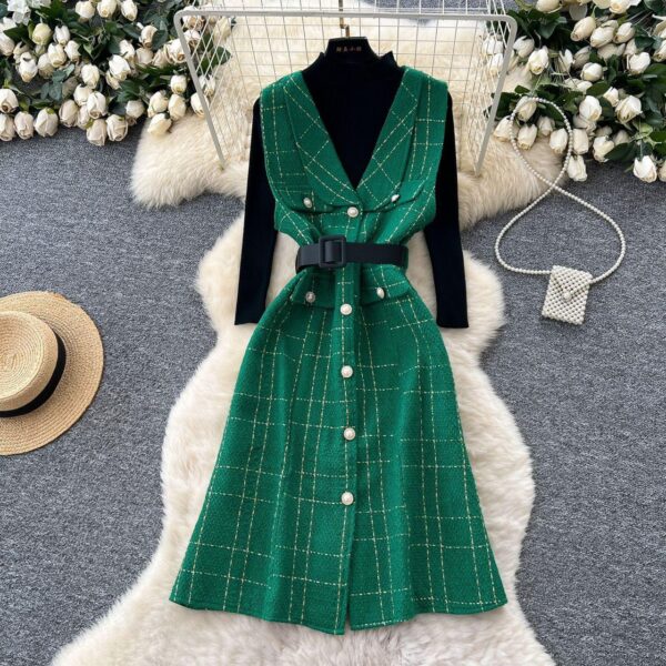 ladies fashion tweed 2-pcs set dress