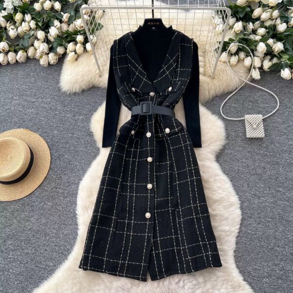 ladies fashion tweed 2-pcs set dress