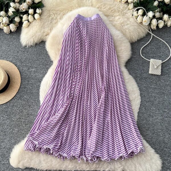 women pleated stripe midi skirts