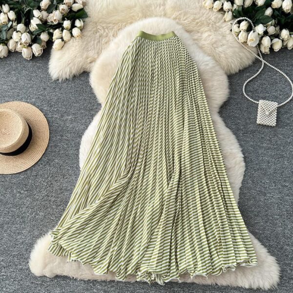 women pleated stripe midi skirts