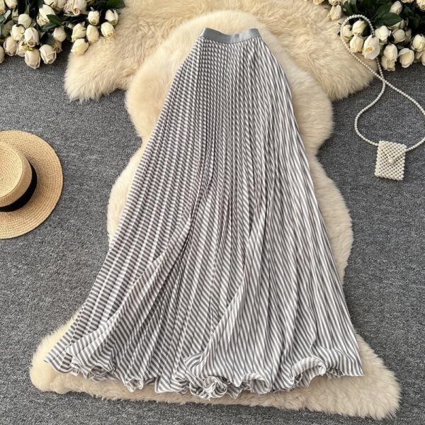 women pleated stripe midi skirts