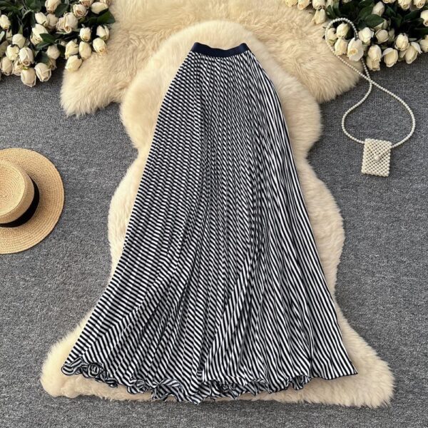 women pleated stripe midi skirts