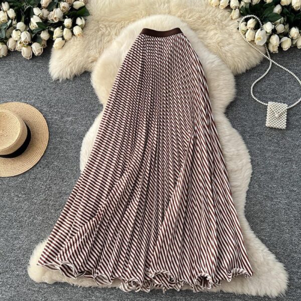 women pleated stripe midi skirts