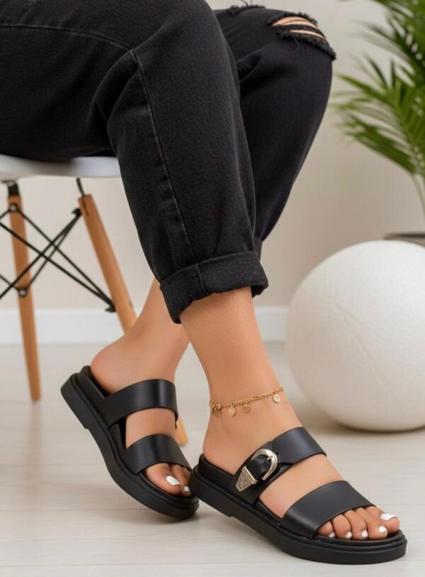 woman double strap slides