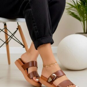 woman double strap slides