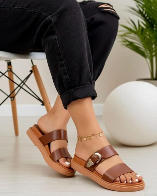 woman double strap slides