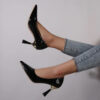 Leather Pointed-Toe Kitten-Heel Pumps