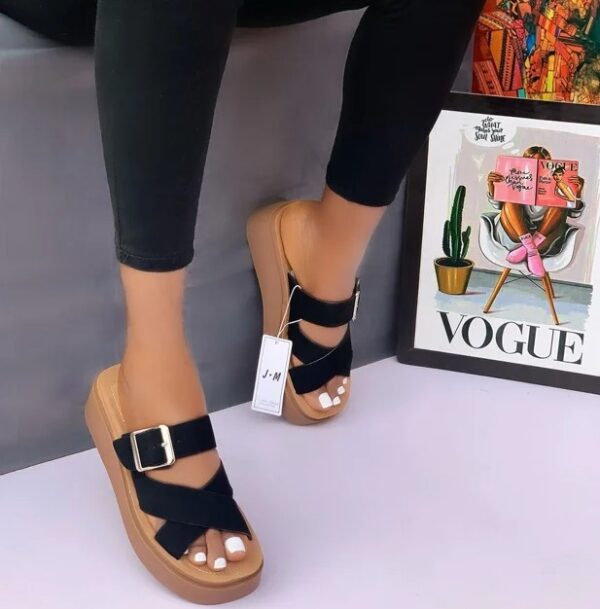 women multi-strap wedge slippers