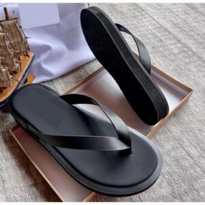 men's pure leather black strap slippers