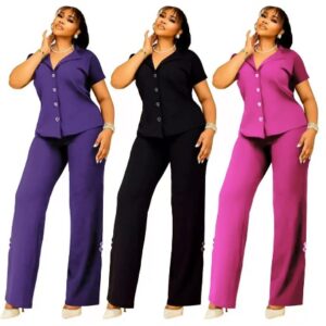 Short Sleeve Button Backless 2pcs Sets