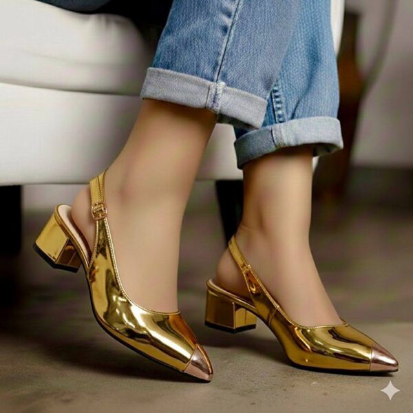 women’s sling backs with low chunky wedge