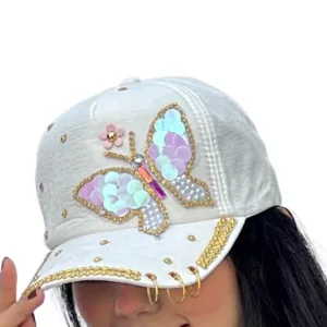 shiny sequence butterfly face cap
