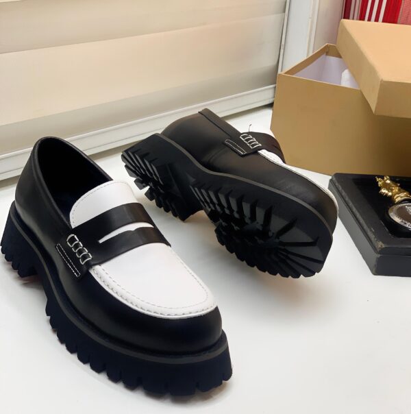 men platform black white loafers