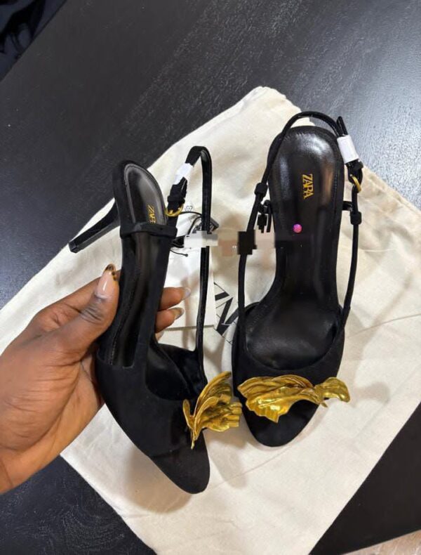 Ladies Leather Slingback Heels with Appliqué ladies leather slingback heels with appliqué